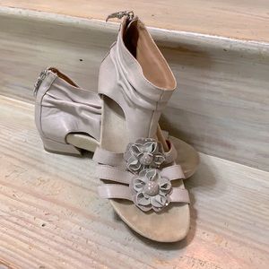 Tan Earthies Bootie/Sandals with a two inch heel
